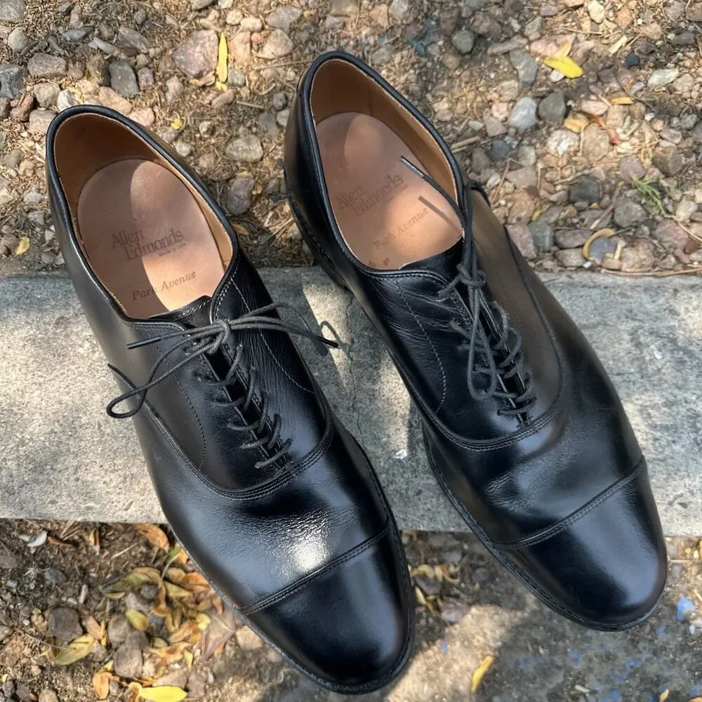 12 D Allen Edmonds Park Avenue Black Cap Toe Dress Shoes